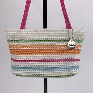 The SAK Knit Striped Multicolor Handbag Mini purse Creme Pink Lined Pockets